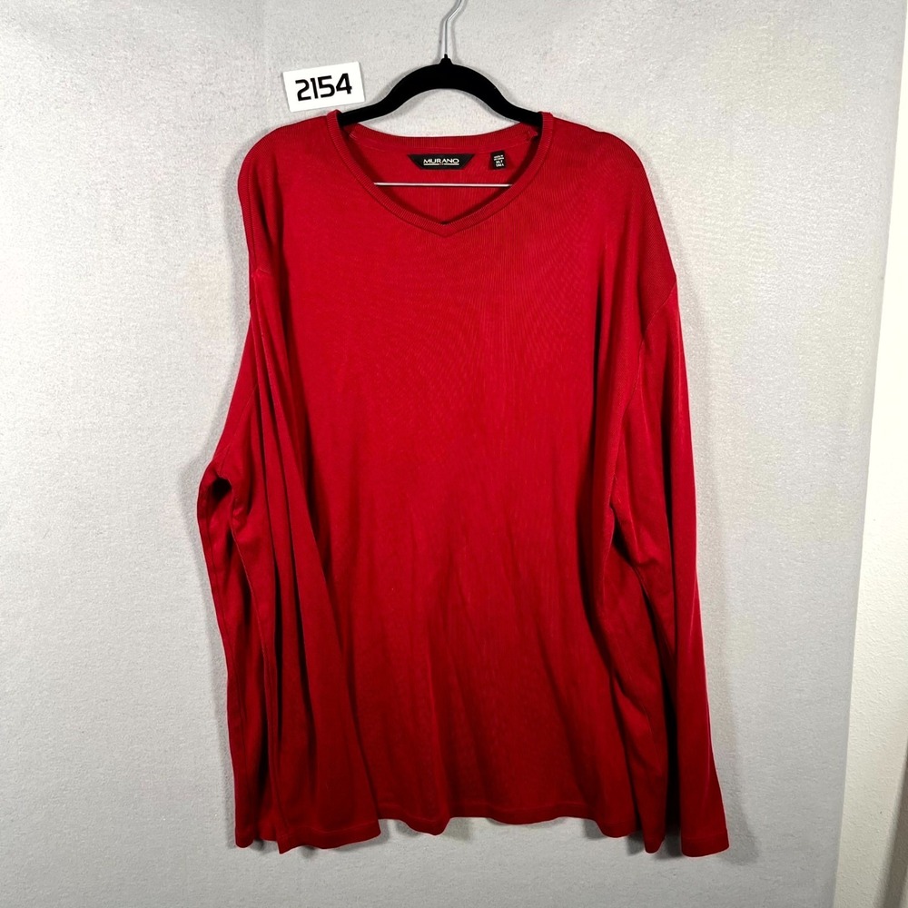 Murano‎ Top Mens XLT Red V Neck Long Sleeve Everyday Wear Ribbed Knit Pullover